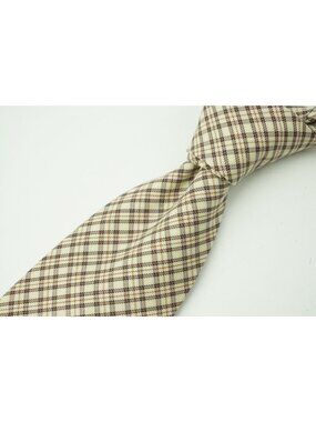 Mariano Rubinacci LH Vanilla Beige Brown Plaid Tie BRAND NEW